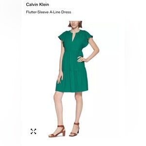 Calvin Klein Flutter Sleeve A-line Green Dress